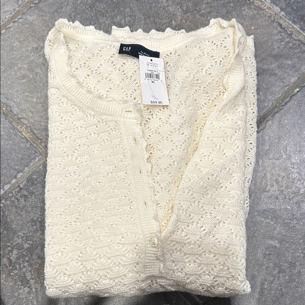 GAP Ivory Openwork Knit Button-Front Top